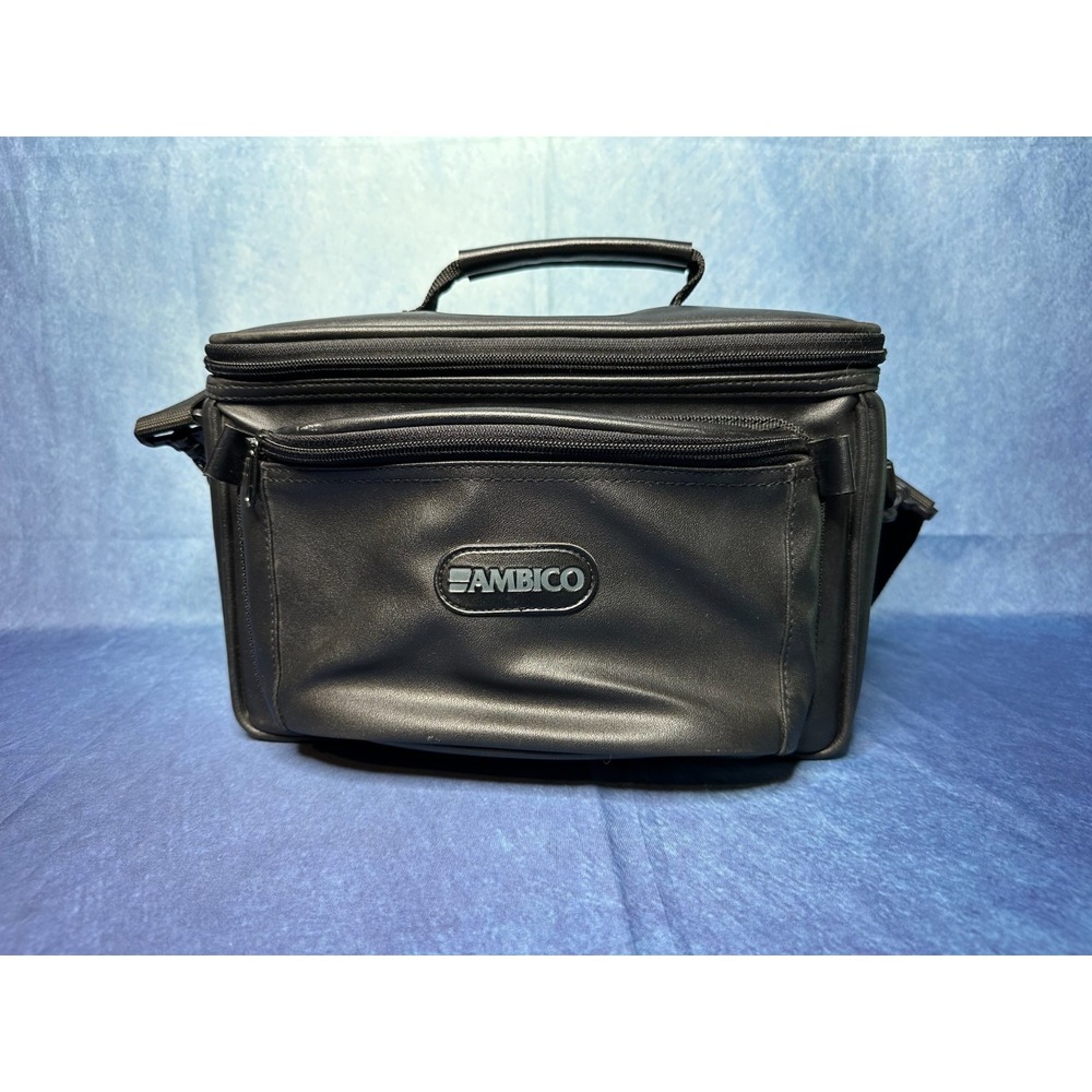 AMBICO Black Leather Shoulder Carry Case Camera Video Adjustable Pro Bag VTG